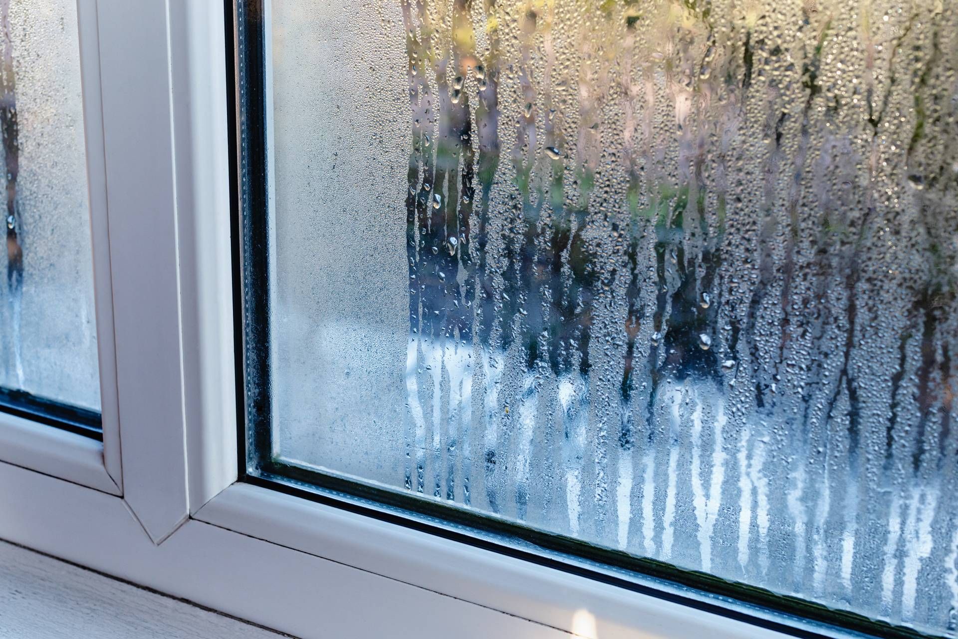 Condensation gathering on a window because of overly humid air near Lexington, Kentucky (KY)