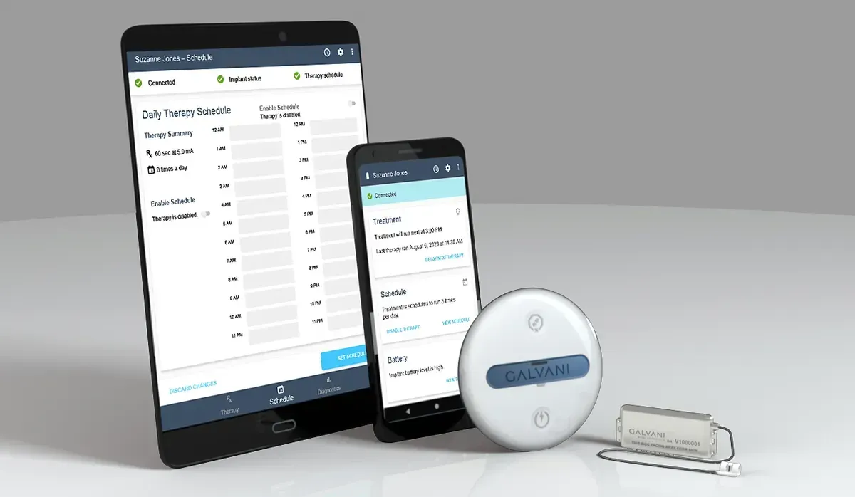 Galvani’s system includes a nerve stimulator that attaches to the splenic nerve