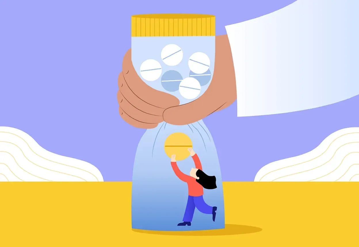 Illustration of pill bottle being squeezed.