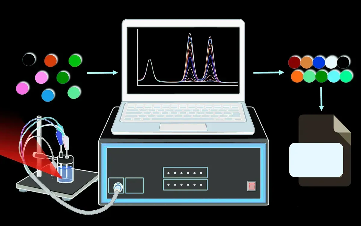 Laptop showing analysis of chemical building blocks