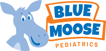Blue moose logo with blue and orange text for Blue Moose Pediatrics