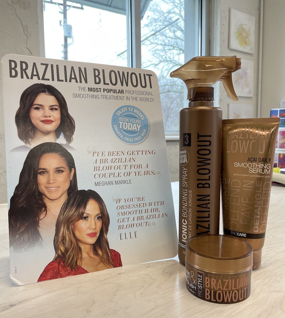 A sign that says brazilian blowout on it