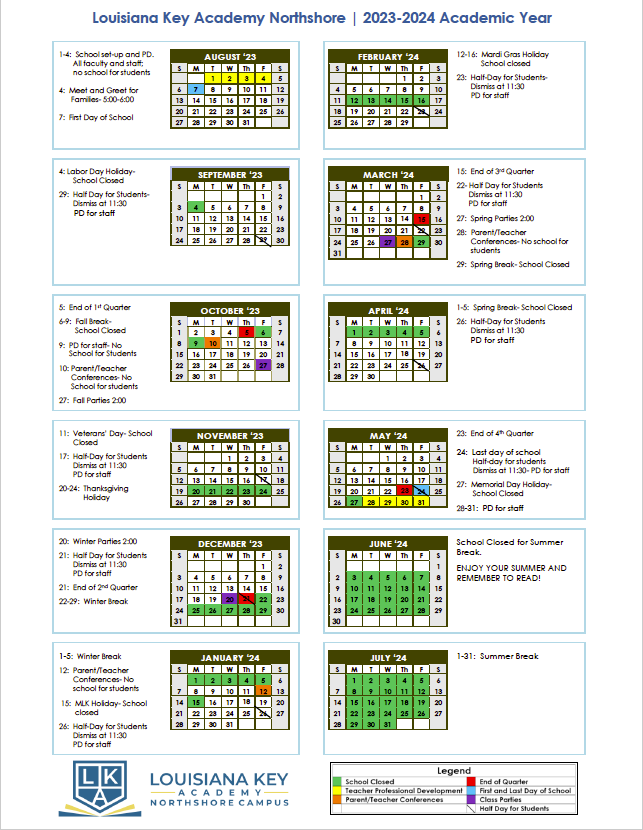 2023 - 2024 School Year Calendar
