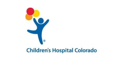 A logo for children 's hospital colorado with a person holding balloons