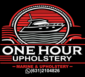 A logo for one hour upholstery marine and upholstery.