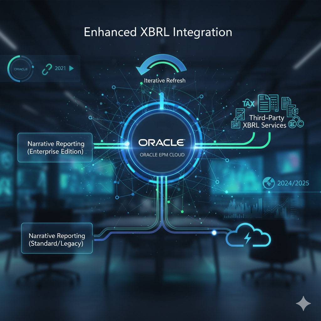 Oracle EPM Cloud Enhanced XBRL Integration flow for Narrative Reporting.