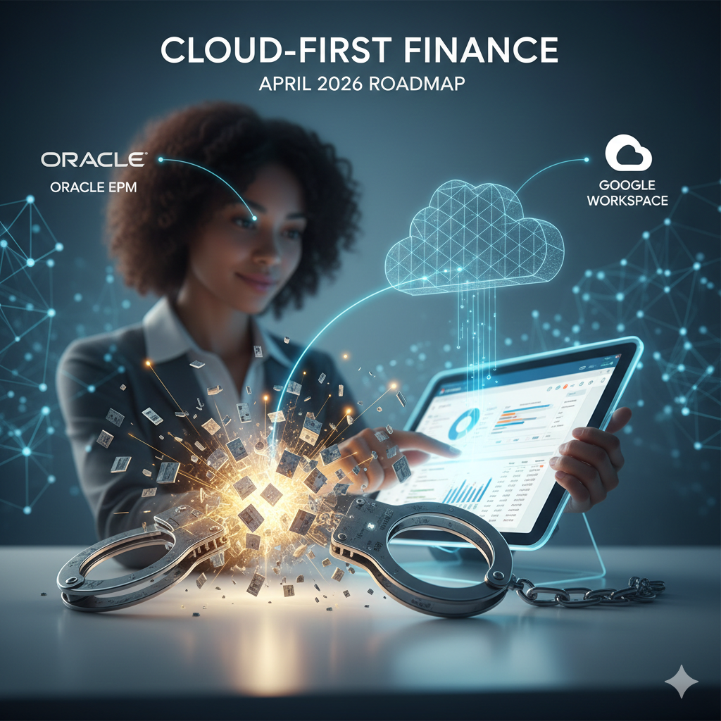 Oracle EPM and Google Workspace cloud finance transformation concept.