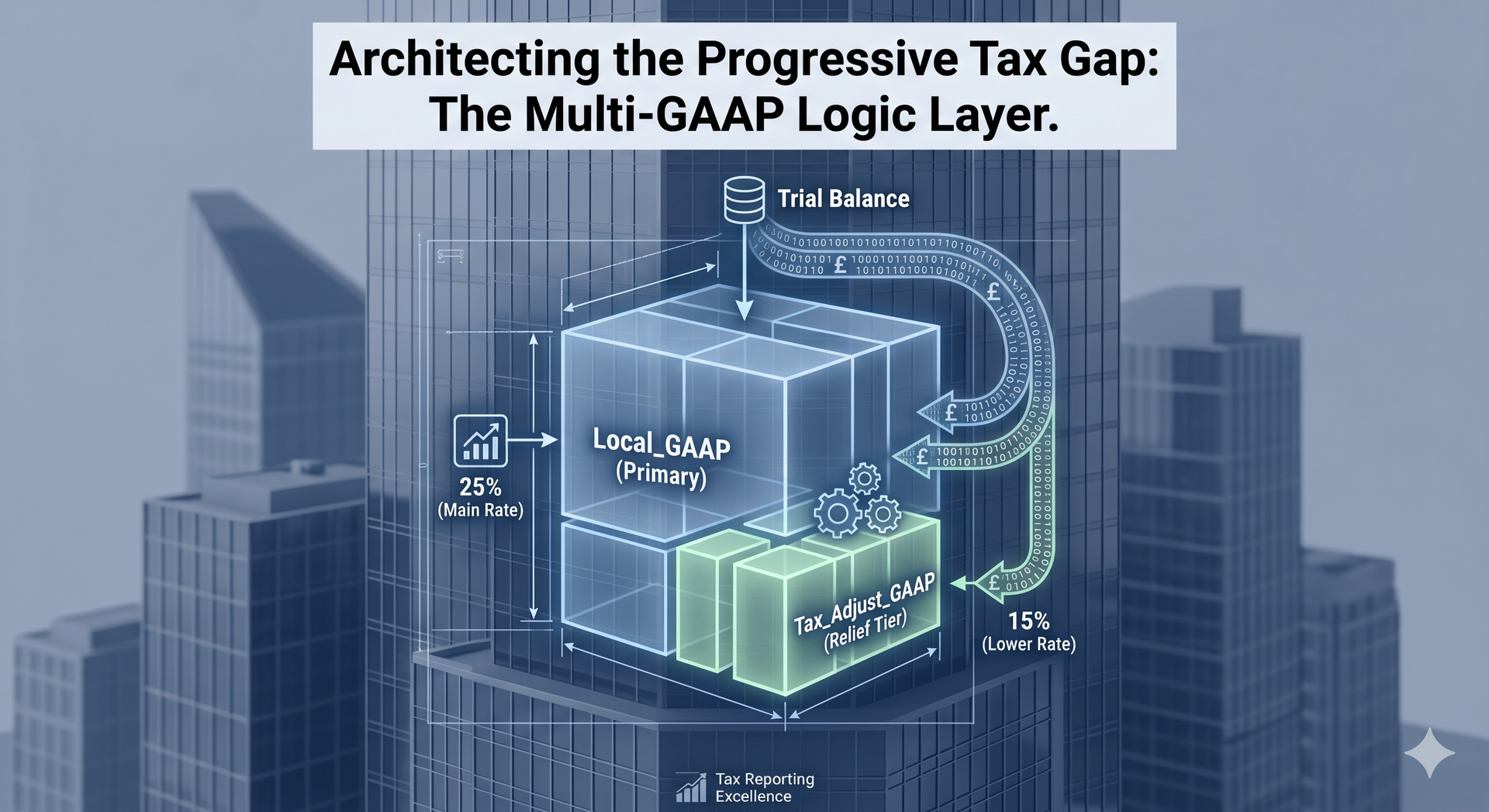 Diagram showing TRC Multi-GAAP logic for progressive tax rates and marginal relief.