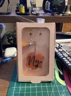 Key chain in a box, with the name 