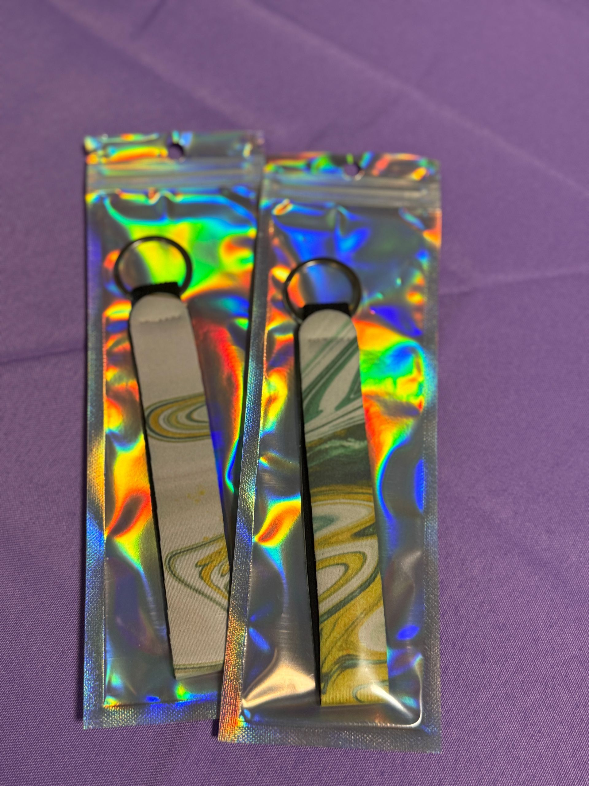 White green and yellow wristlet keychain