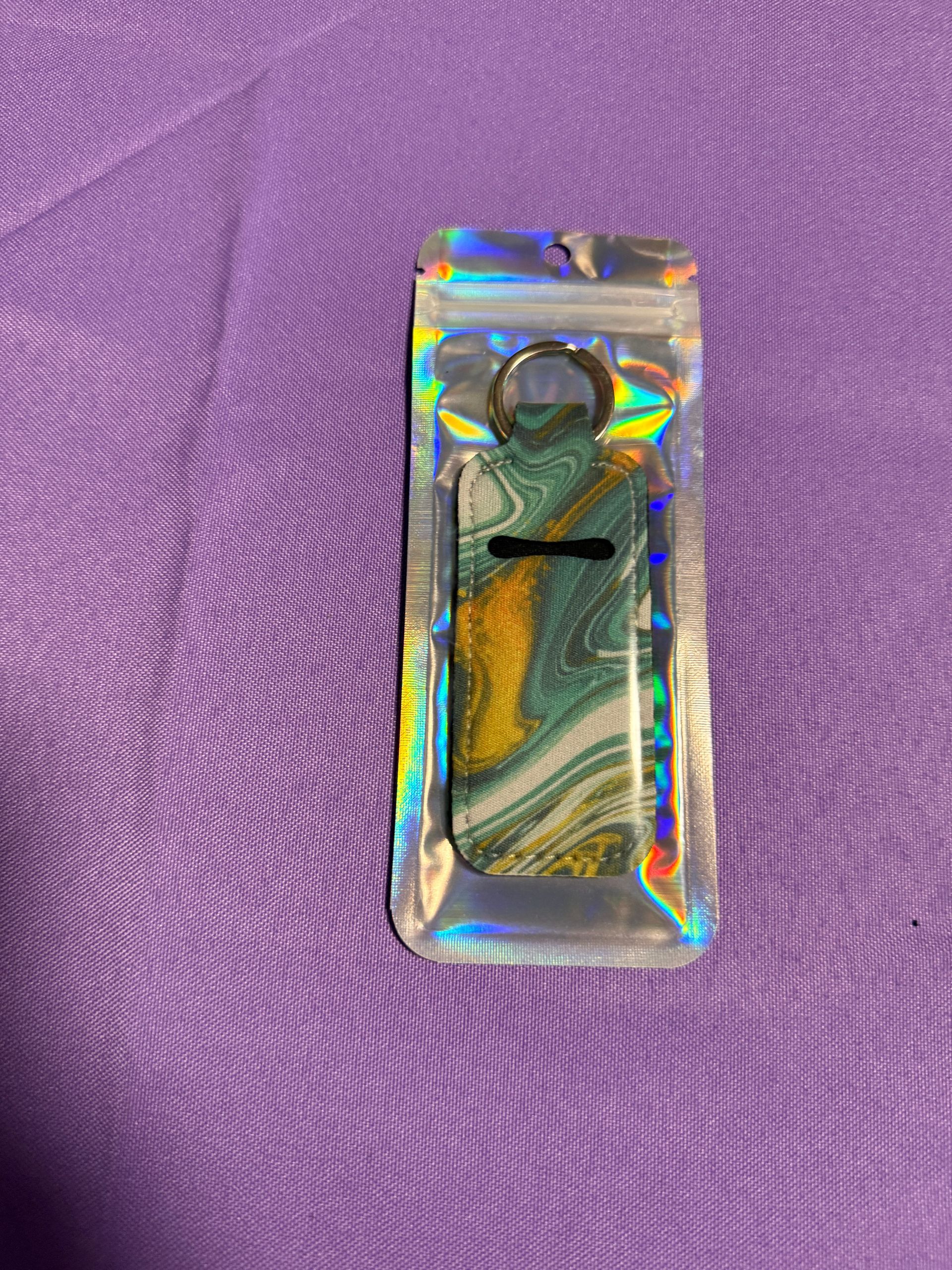 Watercolor green yellow white Chapstick holder with two Chapstick