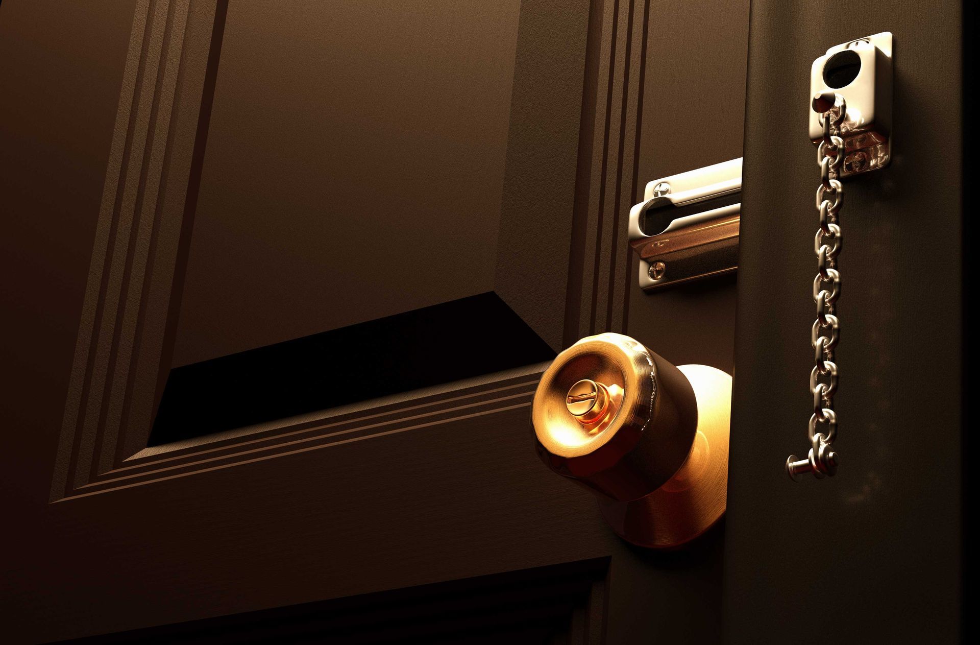 A close up of a door with a chain attached to it