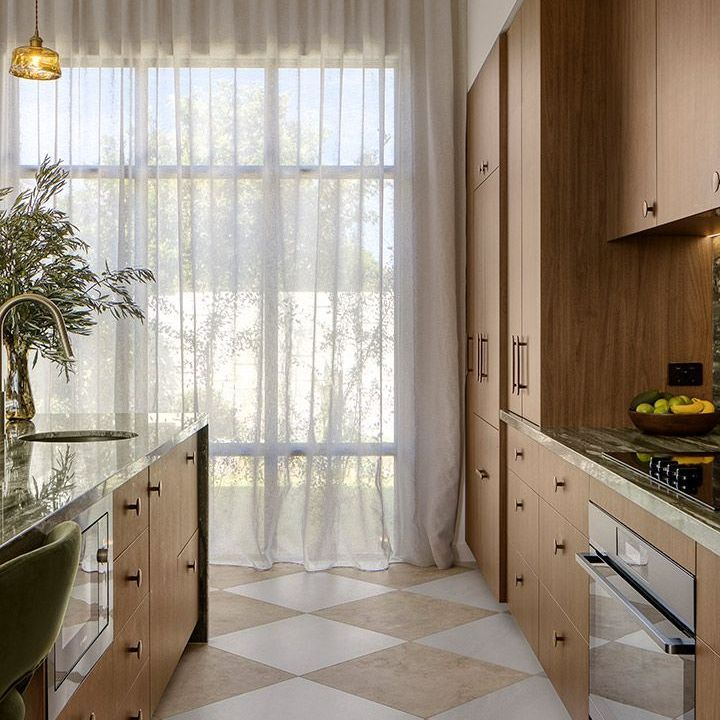 Kitchen With Wooden Cabinets and a Large Window — Beith Building & Developments Pty Ltd In Burleigh Heads, QLD