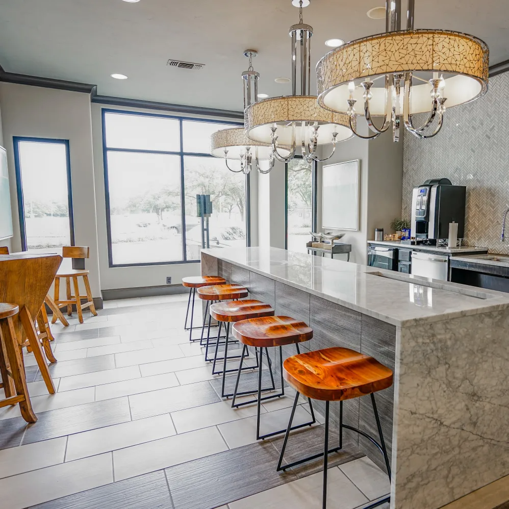 Resident clubhouse with coffee bar| Beck at Wells Branch