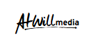 Black-and-white handwritten-style “AtWell media” logo on a white background