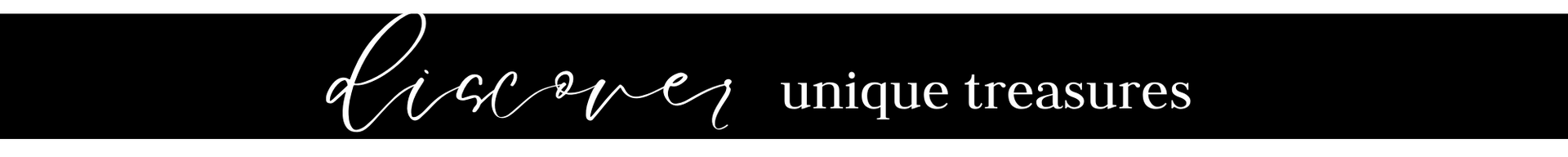 Black banner logo with white script and the words “unique treasures” in small text.
