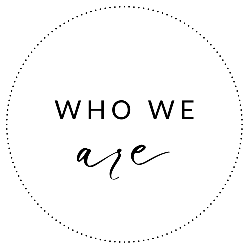 “Who we are” text inside a dotted circle logo on a white background