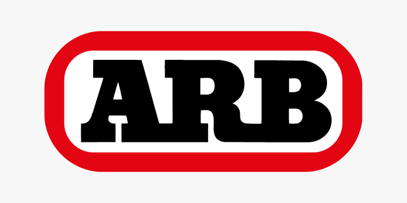 The arb logo is black and white with a red border.