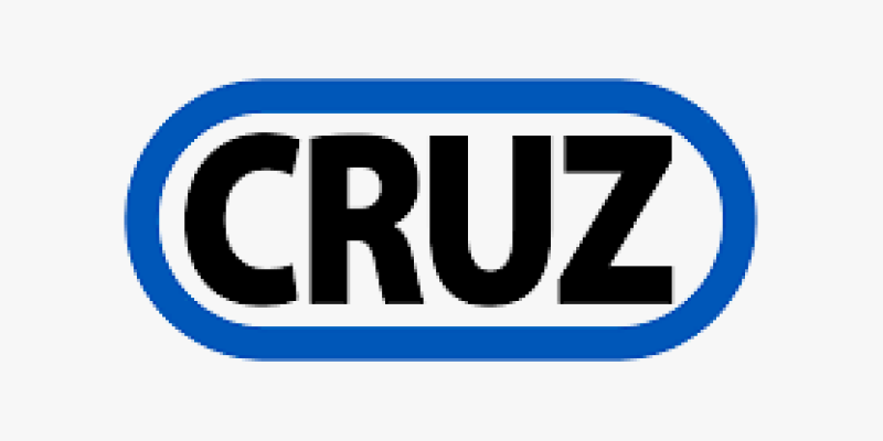 A blue and white cruz logo on a white background.