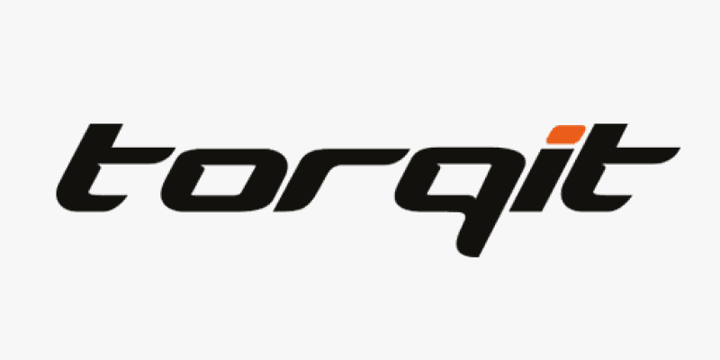 The logo for torqit is black and orange on a white background.