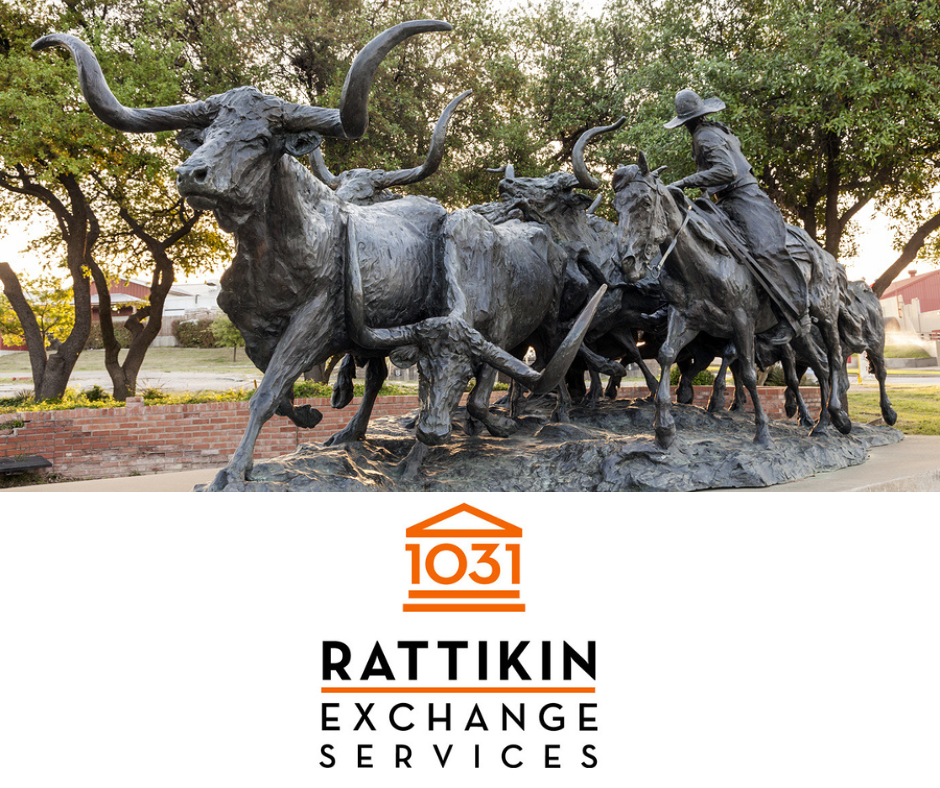 Rattikin Exchange Serices logo with photo of famous Fort Worth bronze steers