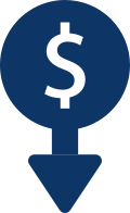 A blue circle with a dollar sign and an arrow pointing down.