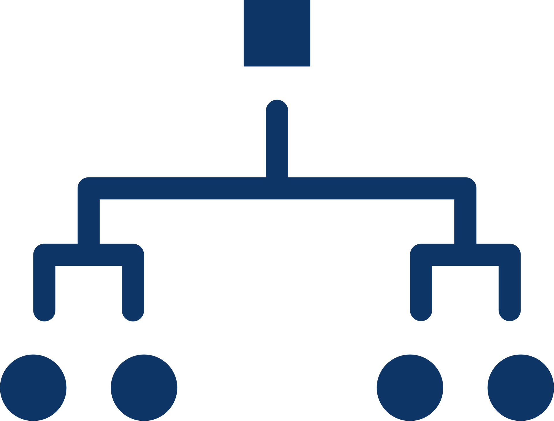 A blue icon of a tree with a square in the middle.
