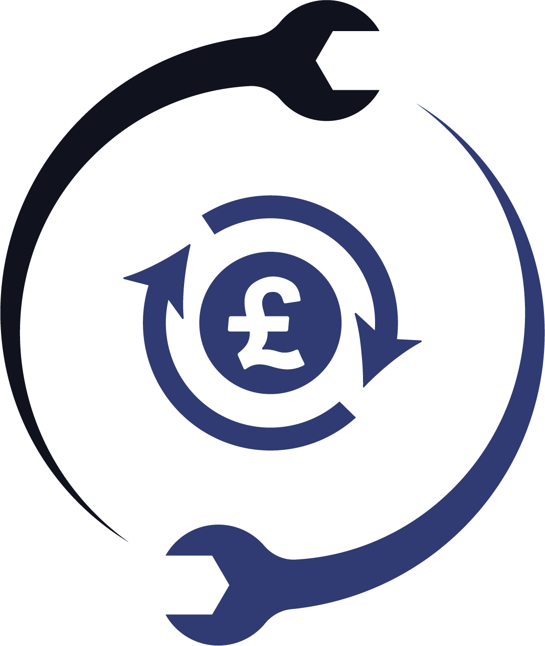 A wrench is surrounded by two arrows and a pound sign.