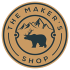 The Maker's Shop LLC logo - round badge that says the maker's shop with a bear with antlers and a mountain