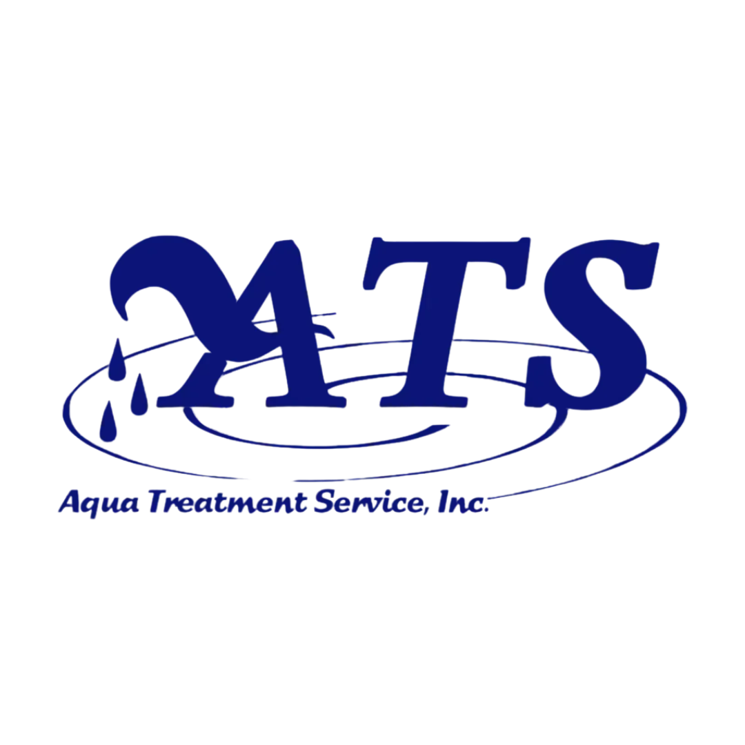 A blue logo for ats aqua treatment service inc.