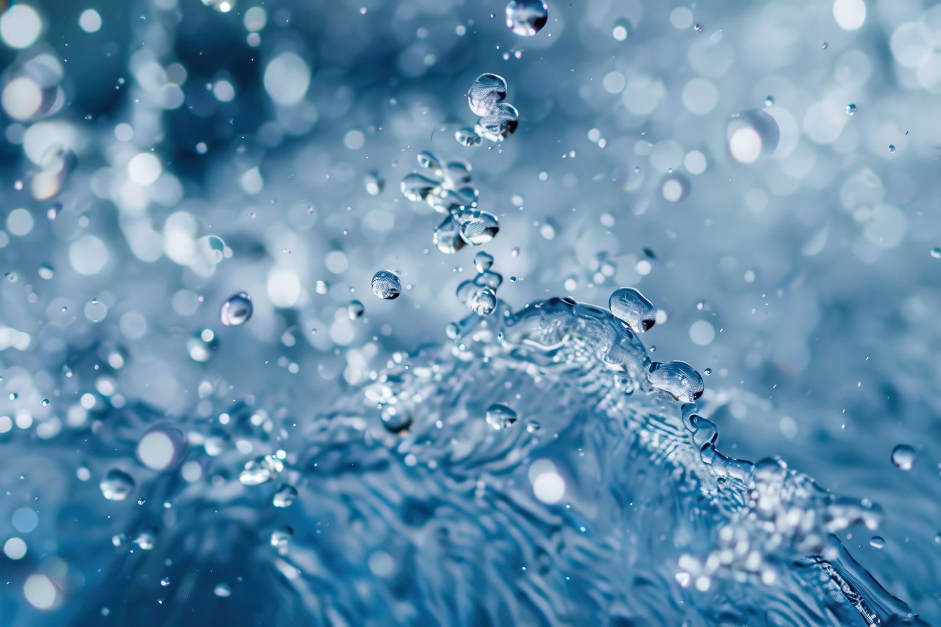 Splashing water with droplets and a blurred background.