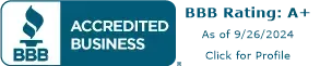 A blue sign that says bbb rating accredited business