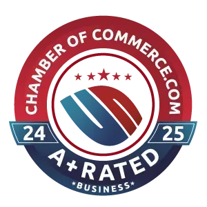 A chamber of commerce a+ rated business logo