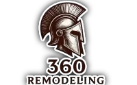 Logo with a bronze Spartan helmet above the text “360 REMODELING”