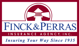 Image is the red and blue Finck and Perras Logo