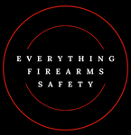 A logo for everything firearms safety is shown on a black background