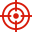 A red and white target on a white background.