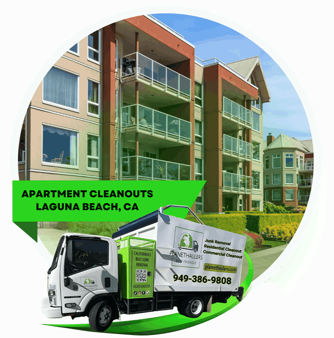 A pile of garbage in front of a house, with the Planet hauler dump truck, and  a text on it.