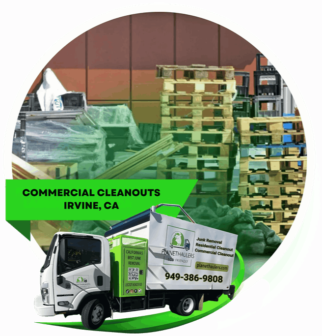 Commercial junk inside a circle with pickup truck with texts.