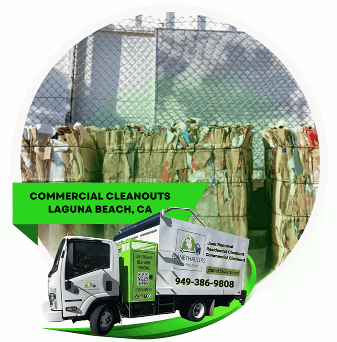 A pile of garbage in front of a house, with the Planet hauler dump truck, and  a text on it.