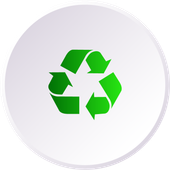 A green recycling symbol is on a white circle.