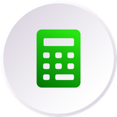 A green calculator icon in a white circle.