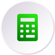 A green calculator icon in a white circle.