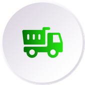 A green truck icon in a white circle on a white background.
