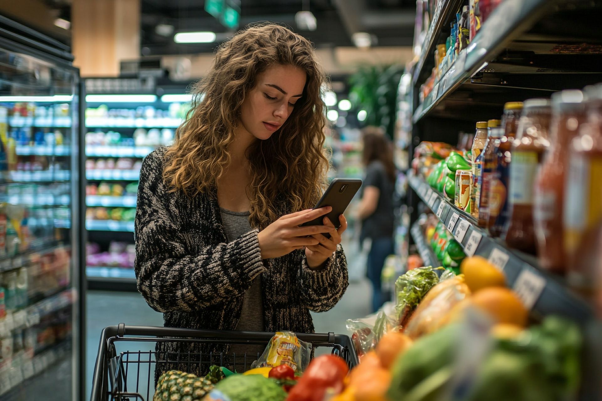 photo of a young woman grocery shopping