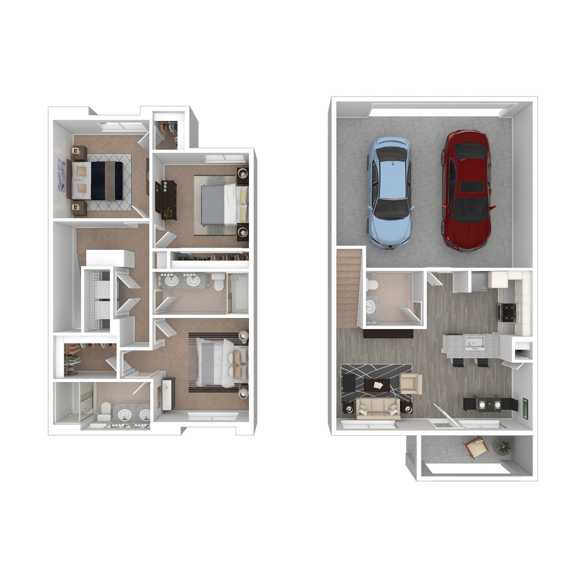 Floor plan of a multi-level home with bedrooms, bathrooms, garage, and living spaces.