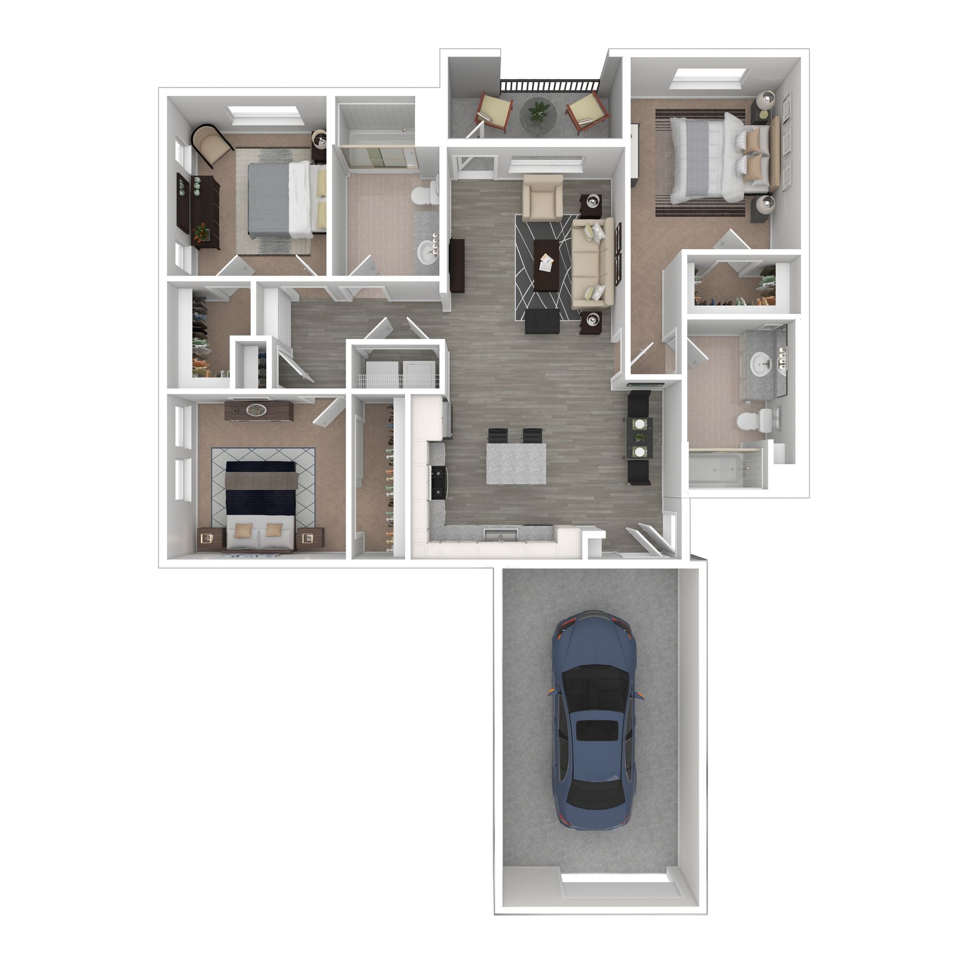 Floor plan of a multi-level home with bedrooms, bathrooms, garage, and living spaces.