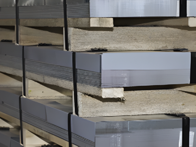 Metal pipes of various sizes stored in a rack.