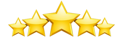 A row of five yellow stars on a white background.