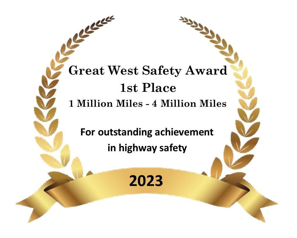 A gold laurel wreath with the words great west safety award